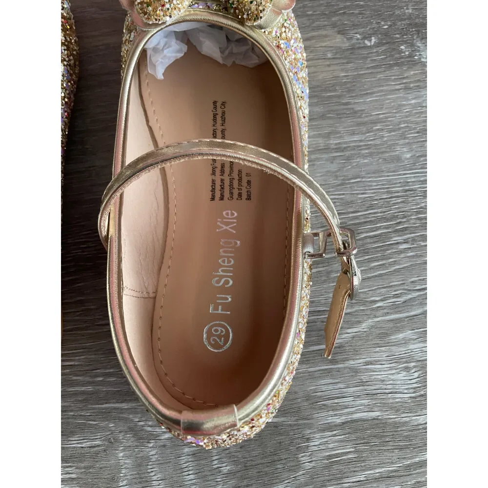 Flats Sparkly Gold With Strap (Size T6.5)
